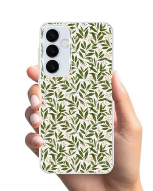 Etui do Samsung Galaxy A55 5G z MagSafe przeźroczyste, silikonowe Flexi, zielone gałązki