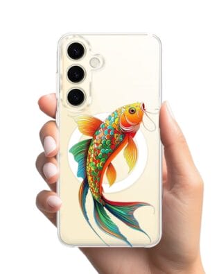 Etui do Samsung Galaxy S24 z MagSafe przeźroczyste, silikonowe Flexi, Dzika Mandala, Złota ryba