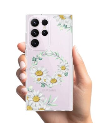 Etui do Samsung Galaxy S23 Ultra przeźroczyste, silikonowe Flexi, wianek stokrotek