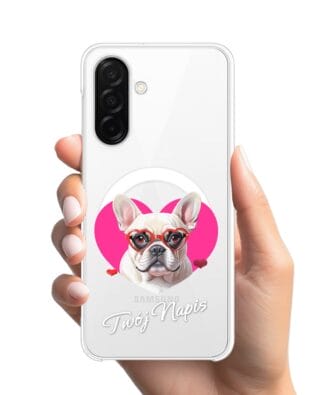 Etui do Samsung Galaxy A26 5G z MagSafe przeźroczyste, silikonowe Flexi, Puppy Love, pies rasy Buldog Francuski