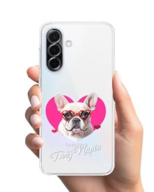 Etui do Samsung Galaxy A36 5G przeźroczyste, silikonowe Flexi, Puppy Love, pies rasy Buldog Francuski