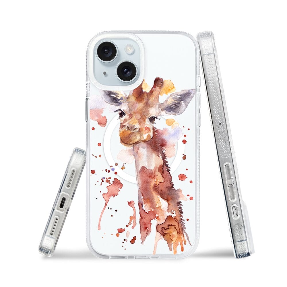 Etui do iPhone 15 z MagSafe przeźroczyste, silikonowe Flexi, Akwarelowe Zoo, Żyrafa - obrazek 3