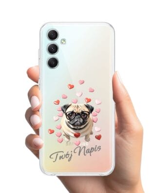 Etui do Samsung Galaxy A34 5G przeźroczyste, silikonowe Flexi, Puppy Love, pies rasy Mops