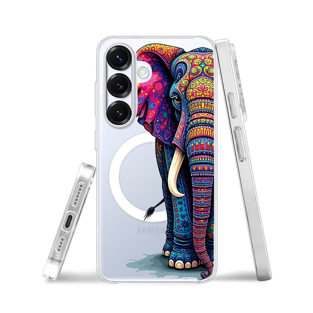 Etui do Samsung Galaxy S25 z MagSafe przeźroczyste, silikonowe Flexi, Dzika Mandala, Słoń - obrazek 3