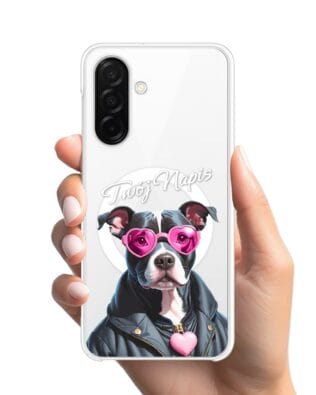 Etui do Samsung Galaxy A26 5G z MagSafe przeźroczyste, silikonowe Flexi, Puppy Love, pies rasy Amstaff