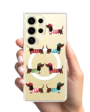 Etui do Samsung Galaxy S24 Ultra z MagSafe przeźroczyste, silikonowe Flexi, jamnik w Paryżu