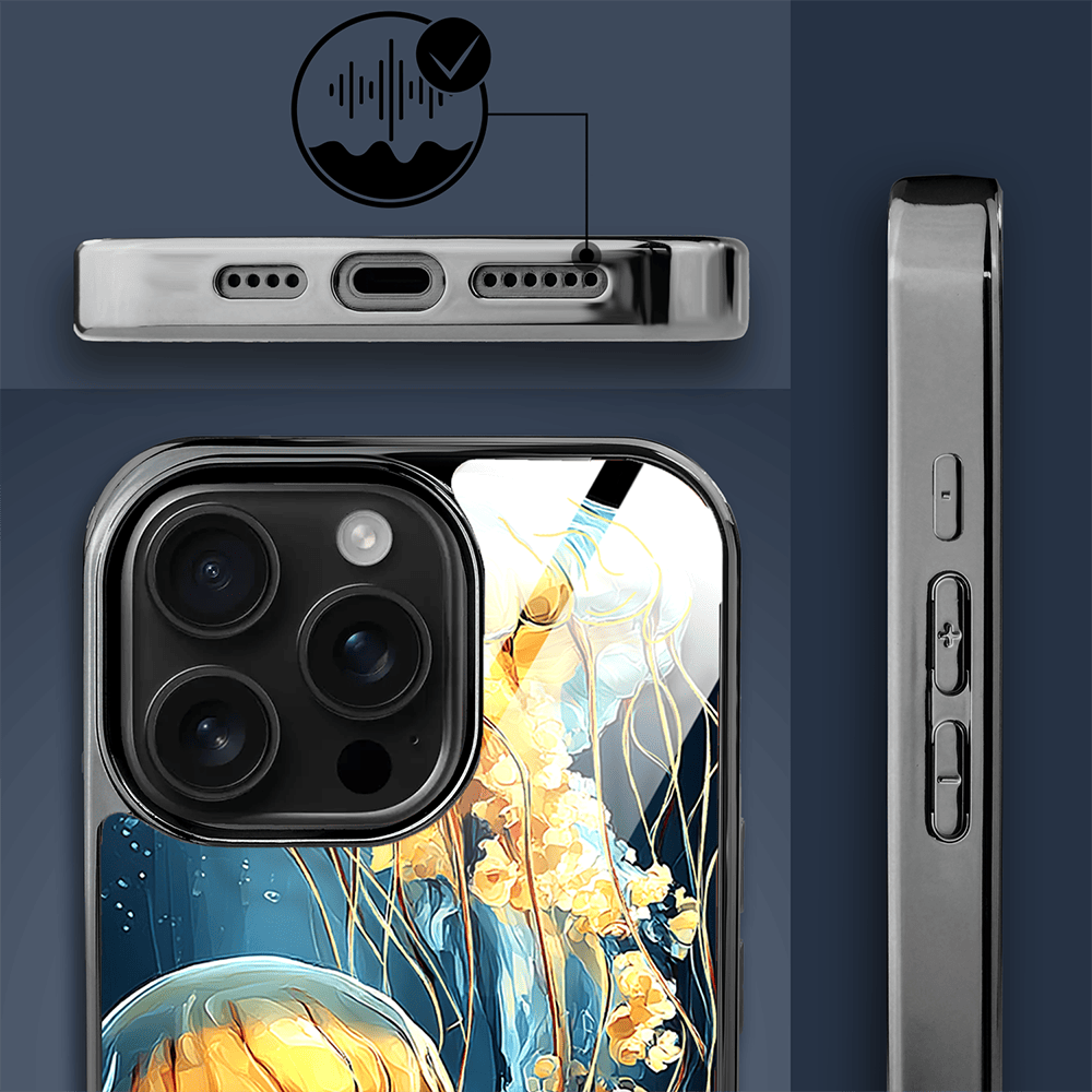 Etui do iPhone 16 Pro Max IBIZU Elite Glass z MagSafe Morze, Meduzy w głębinach, czarne - obrazek 4