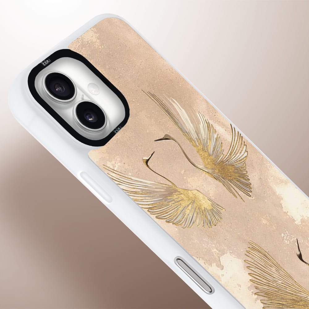 Etui do iPhone 16 IBIZU DropGuard Matt z MagSafe, Boho, Złote żurawie - obrazek 4
