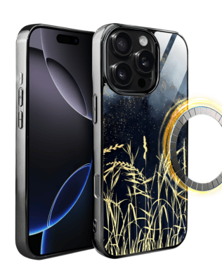 Etui do iPhone 16 Pro IBIZU Elite Glass z MagSafe Kwiaty, Złote trawy o zmierzchu, czarne