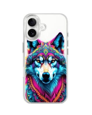 Etui do iPhone 16 z MagSafe przeźroczyste, silikonowe Flexi, Dzika Mandala, Wilk
