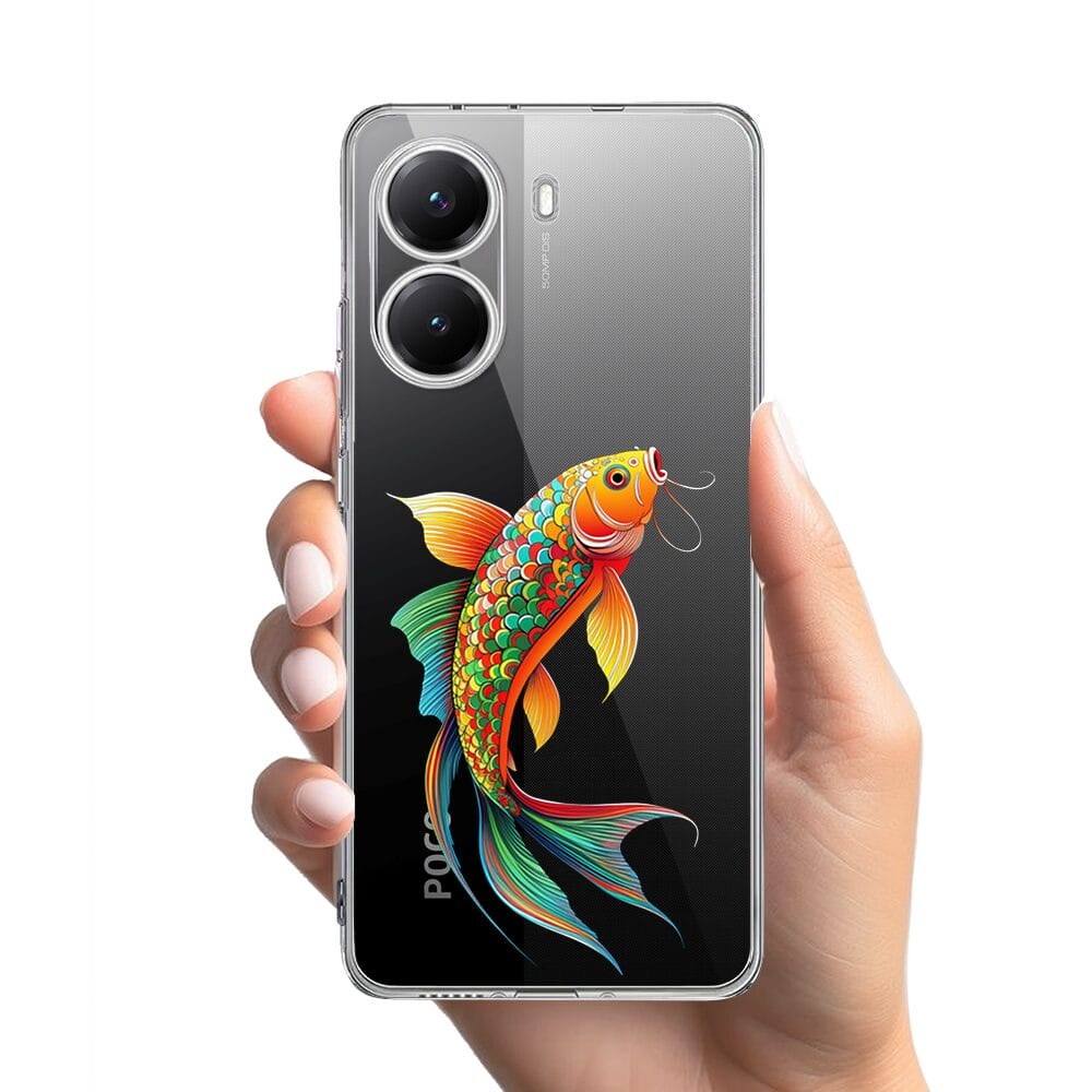 Etui do Xiaomi POCO X7 Pro przeźroczyste, silikonowe Flexi, Dzika Mandala, Złota ryba - obrazek 2