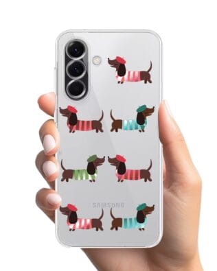 Etui do Samsung Galaxy A56 5G przeźroczyste, silikonowe Flexi, jamnik w Paryżu