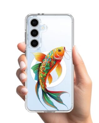 Etui do Samsung Galaxy S24 FE z MagSafe przeźroczyste, silikonowe Flexi, Dzika Mandala, Złota ryba