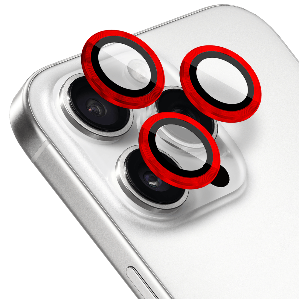 Metalowa osłona obiektywu aparatu ze szkła hartowanego 9H do iPhone 16 Pro, 1 zestaw, czerwona