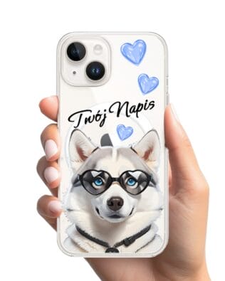 Etui do iPhone 13 Mini z MagSafe przeźroczyste, silikonowe Flexi, Puppy Love, pies rasy Husky