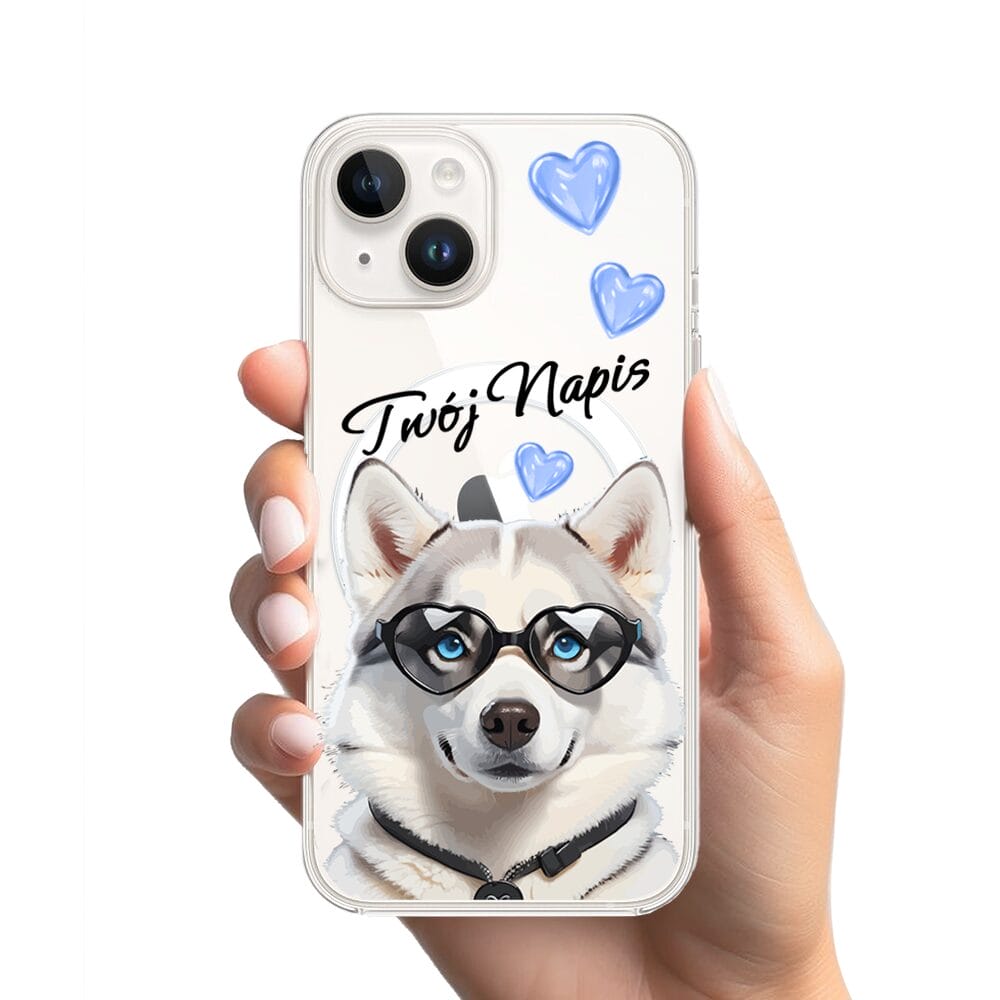 Etui do iPhone 13 Mini z MagSafe przeźroczyste, silikonowe Flexi, Puppy Love, pies rasy Husky - obrazek 2
