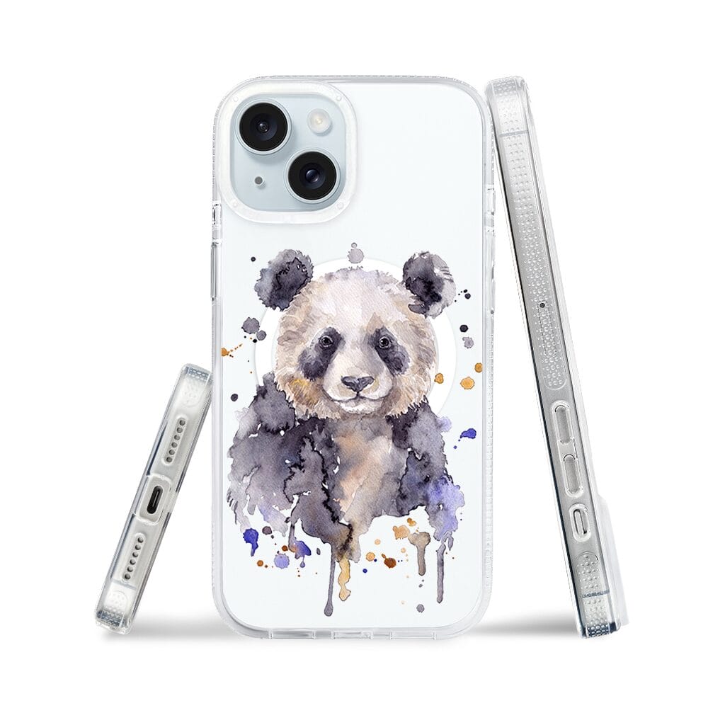 Etui do iPhone 15 z MagSafe przeźroczyste, silikonowe Flexi, Akwarelowe Zoo, Panda - obrazek 3