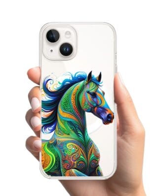 Etui do iPhone 13 Mini z MagSafe przeźroczyste, silikonowe Flexi, Dzika Mandala, Koń