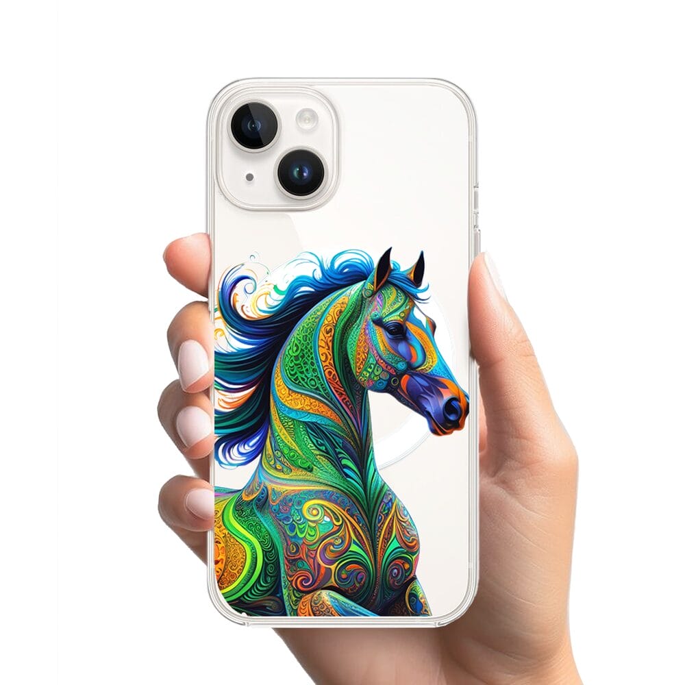 Etui do iPhone 13 Mini z MagSafe przeźroczyste, silikonowe Flexi, Dzika Mandala, Koń - obrazek 2