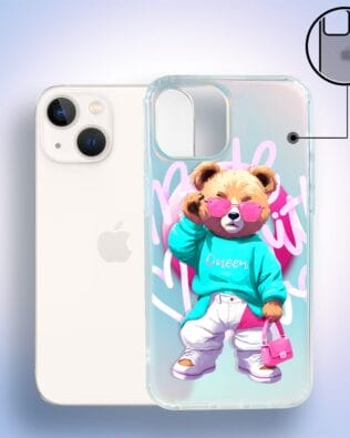 Etui do iPhone 13 IBIZU California Sunset, zmieniające kolor, Pink Queen, stylowy miś