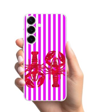 Etui do Samsung Galaxy S25 przeźroczyste, silikonowe Flexi, kraby z różowymi paskami