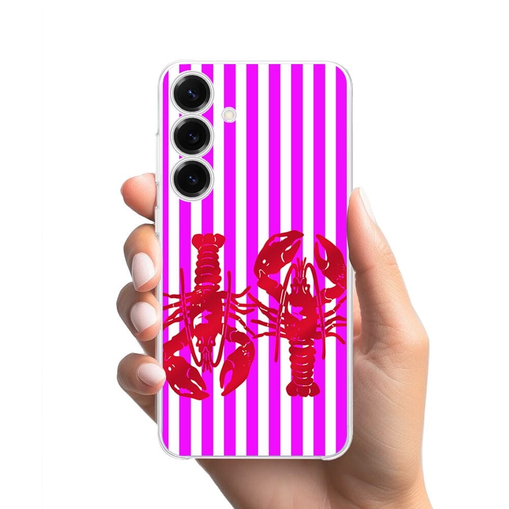 Etui do Samsung Galaxy S25 przeźroczyste, silikonowe Flexi, kraby z różowymi paskami - obrazek 2