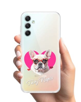Etui do Samsung Galaxy A34 5G przeźroczyste, silikonowe Flexi, Puppy Love, pies rasy Buldog Francuski
