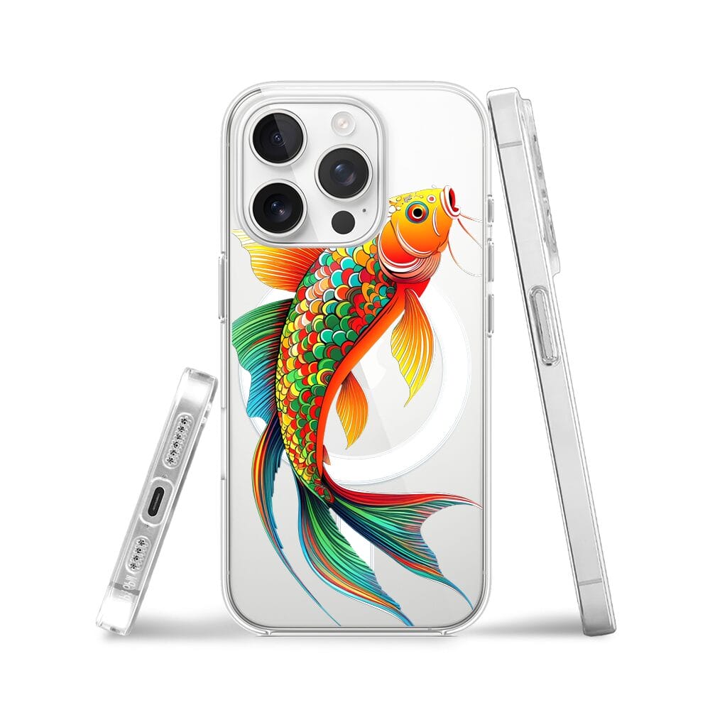 Etui do iPhone 13 Pro z MagSafe przeźroczyste, silikonowe Flexi, Dzika Mandala, Złota ryba - obrazek 3