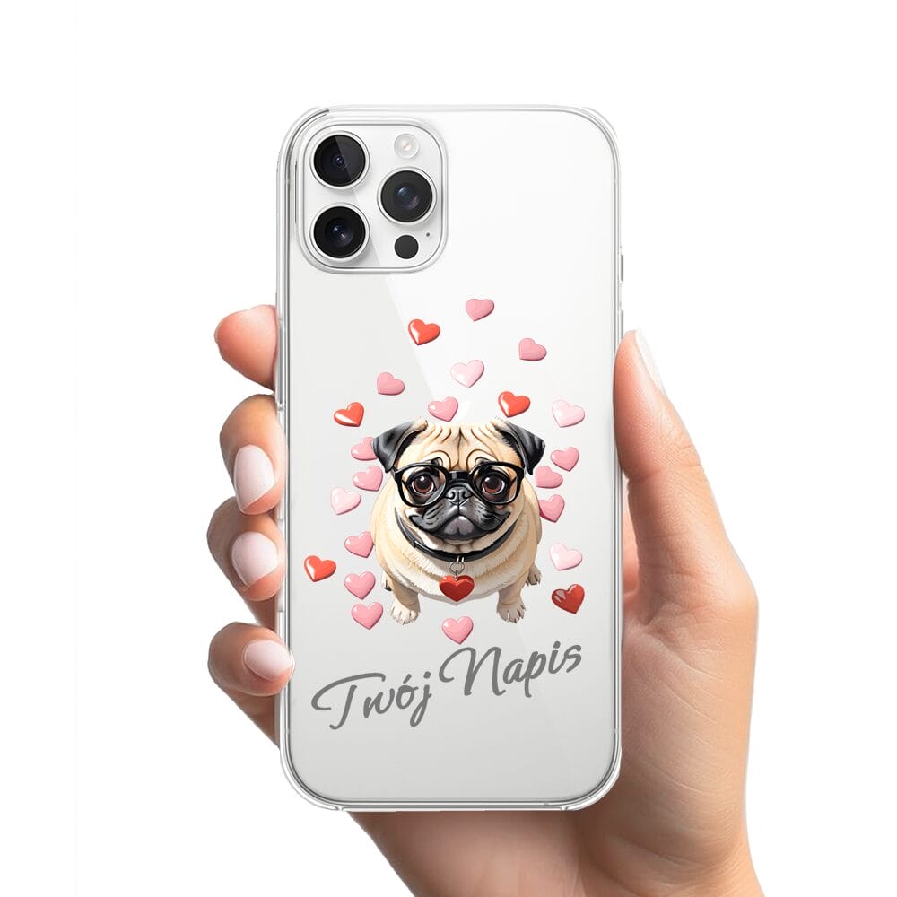 Etui do iPhone 12 Pro Max przeźroczyste, silikonowe Flexi, Puppy Love, pies rasy Mops - obrazek 2