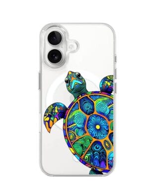 Etui do iPhone 16 z MagSafe przeźroczyste, silikonowe Flexi, Dzika Mandala, Żółw