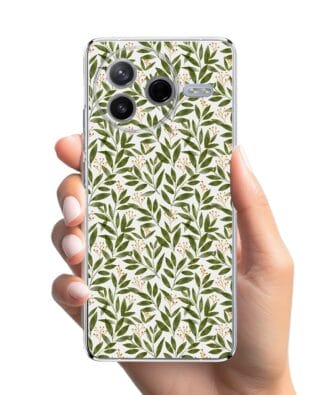 Etui do Xiaomi POCO F7 Pro przeźroczyste, silikonowe Flexi, zielone gałązki