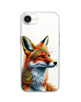 Etui do iPhone 16e przeźroczyste, silikonowe Flexi, Dzika Mandala, Twarz lisa