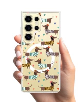 Etui do Samsung Galaxy S24 Ultra z MagSafe przeźroczyste, silikonowe Flexi, zakochane jamniki