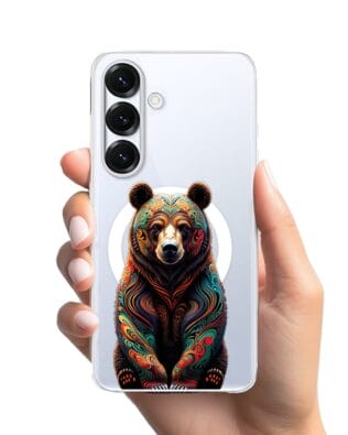 Etui do Samsung Galaxy S25 Plus z MagSafe przeźroczyste, silikonowe Flexi, Dzika Mandala, Niedźwiedź