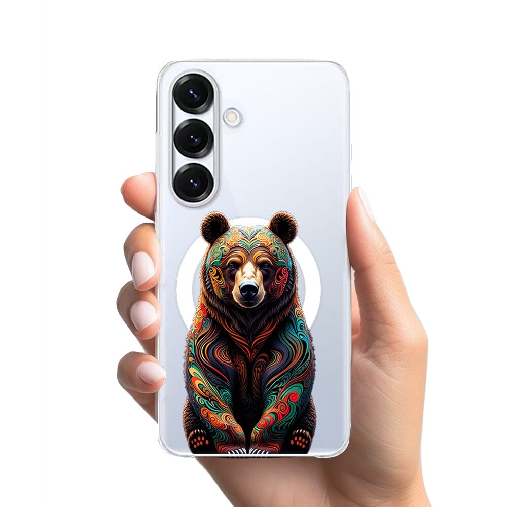 Etui do Samsung Galaxy S25 Plus z MagSafe przeźroczyste, silikonowe Flexi, Dzika Mandala, Niedźwiedź - obrazek 2