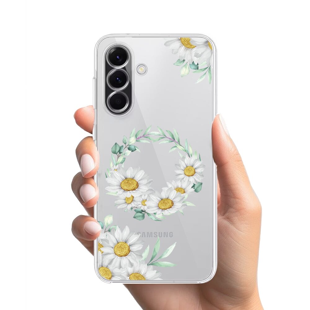 Etui do Samsung Galaxy A56 5G przeźroczyste, silikonowe Flexi, wianek stokrotek - obrazek 2