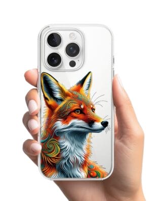 Etui do iPhone 16 Pro przeźroczyste, silikonowe Flexi, Dzika Mandala, Twarz lisa