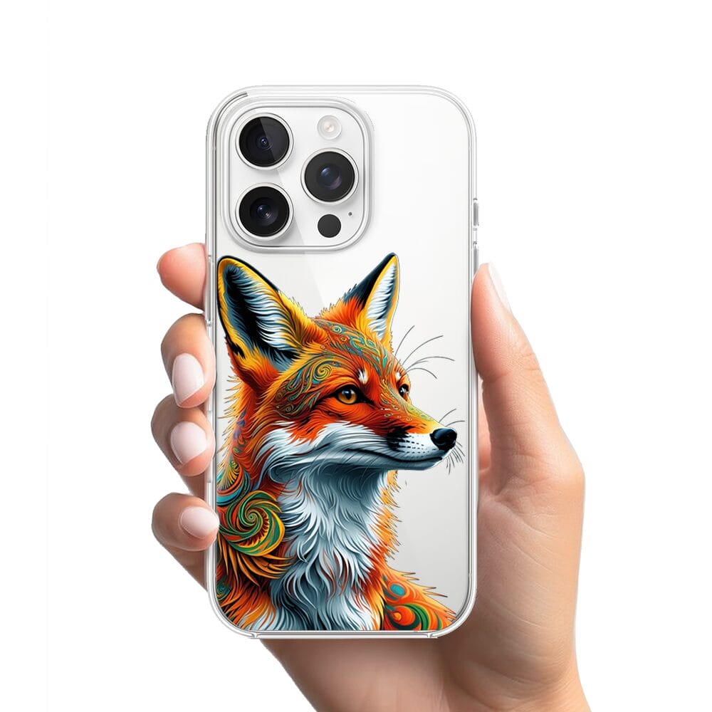 Etui do iPhone 16 Pro przeźroczyste, silikonowe Flexi, Dzika Mandala, Twarz lisa - obrazek 2