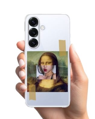 Etui do Samsung Galaxy S25 z MagSafe przeźroczyste, silikonowe Flexi, Mona Lisa z lizakiem