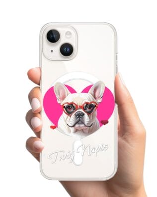 Etui do iPhone 14 z MagSafe przeźroczyste, silikonowe Flexi, Puppy Love, pies rasy Buldog Francuski