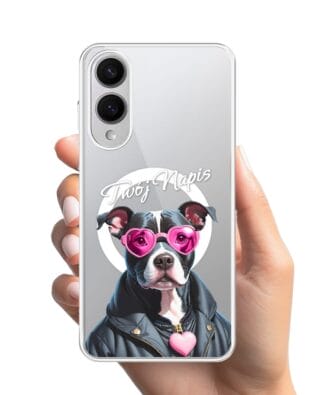Etui do Samsung Galaxy S25 Edge z MagSafe przeźroczyste, silikonowe Flexi, Puppy Love, pies rasy Amstaff