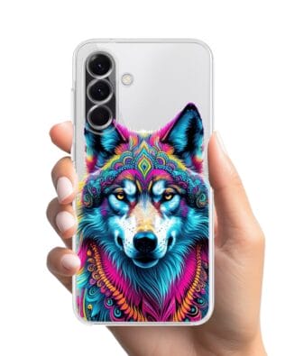 Etui do Samsung Galaxy A56 5G przeźroczyste, silikonowe Flexi, Dzika Mandala, Wilk