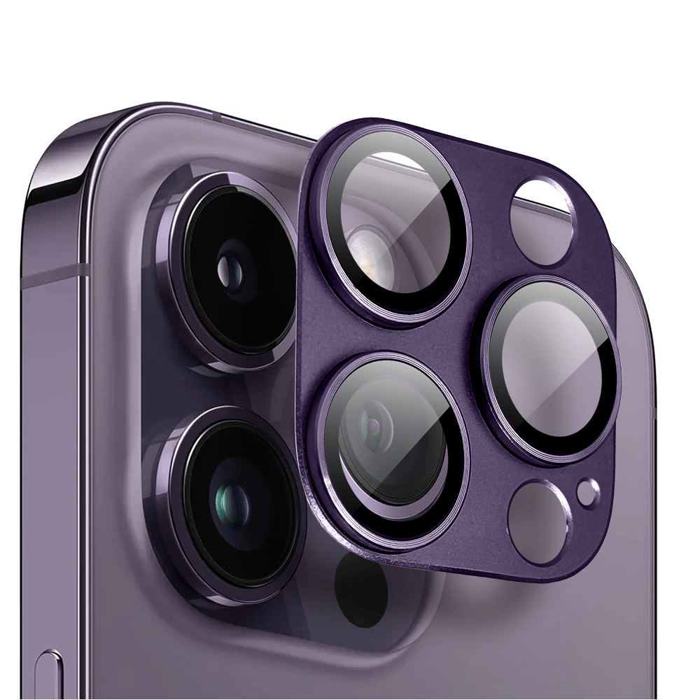 Metalowa osłona na cały aparat z wbudowanymi szkłami do iPhone 14 Pro Max, purpurowa - obrazek 2