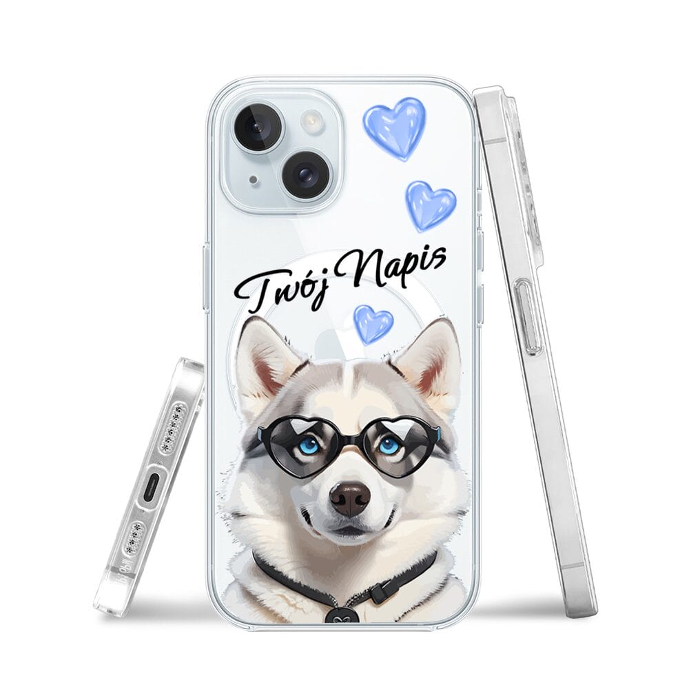 Etui do iPhone 15 z MagSafe przeźroczyste, silikonowe Flexi, Puppy Love, pies rasy Husky - obrazek 3