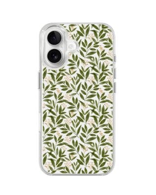 Etui do iPhone 16 Plus z MagSafe przeźroczyste, silikonowe Flexi, zielone gałązki
