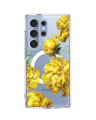 Etui do Samsung Galaxy S25 Ultra z MagSafe przeźroczyste, silikonowe Flexi, żółte piwonie