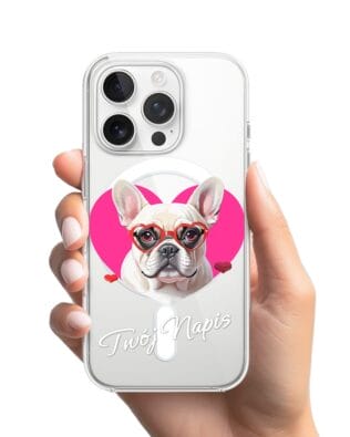 Etui do iPhone 13 Pro Max z MagSafe przeźroczyste, silikonowe Flexi, Puppy Love, pies rasy Buldog Francuski