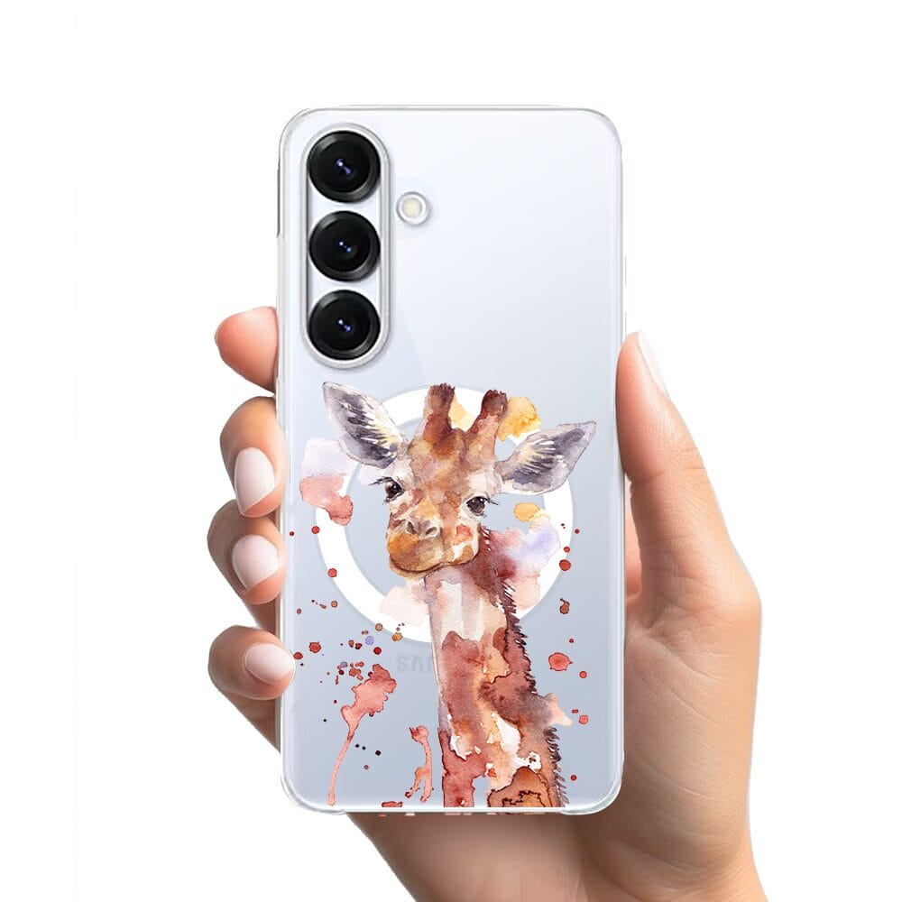 Etui do Samsung Galaxy S25 z MagSafe przeźroczyste, silikonowe Flexi, Akwarelowe Zoo, Żyrafa - obrazek 2
