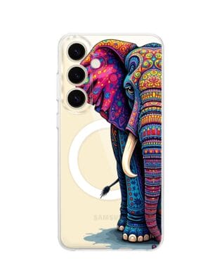 Etui do Samsung Galaxy S24 Plus z MagSafe przeźroczyste, silikonowe Flexi, Dzika Mandala, Słoń