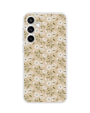 Etui do Samsung Galaxy S23 FE 5G przeźroczyste, silikonowe Flexi, delikatne kwiatki na cielistym tle